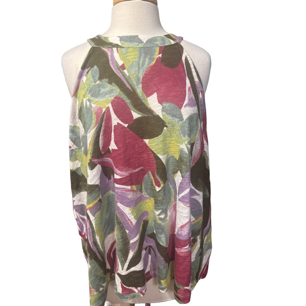 TAHARI Plus 3X Green Pink Floral Halter Tank Top Linen Blend